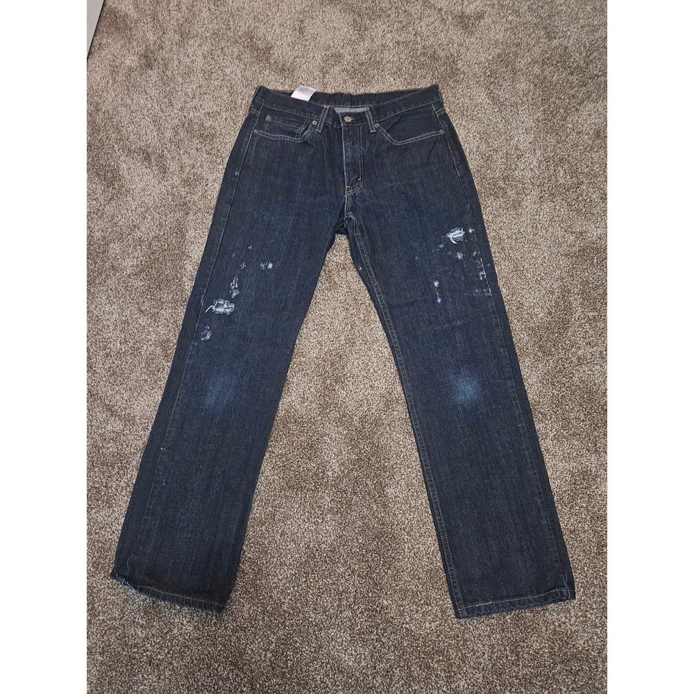 Levi's 514 Straight Fit Jeans Men's 32x31 Denim Dark ‎ Wash Distressed Excellent